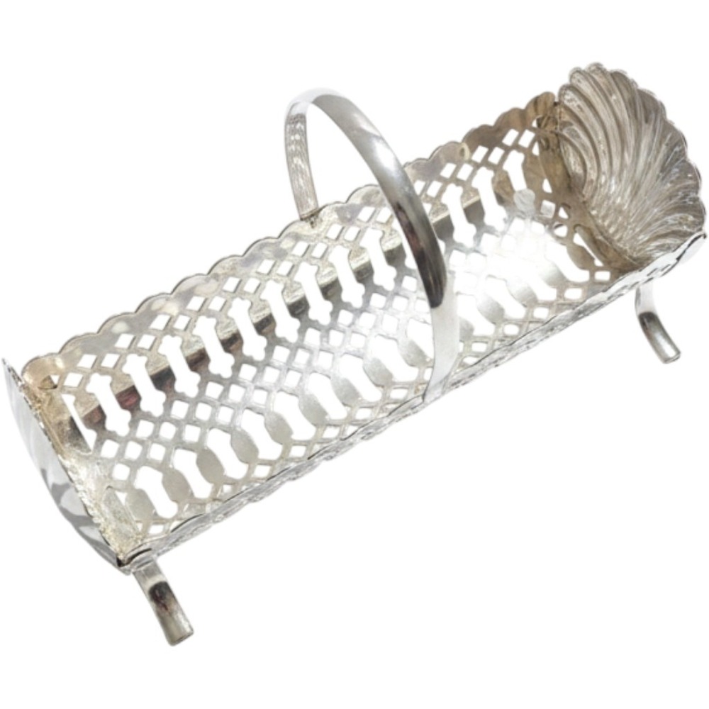 Vintage Silver Plated Reticulated Asparagus Server Shell Bread Basket Handle